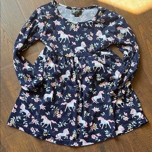 Blue and Pink Casual Dress with Unicorn Print